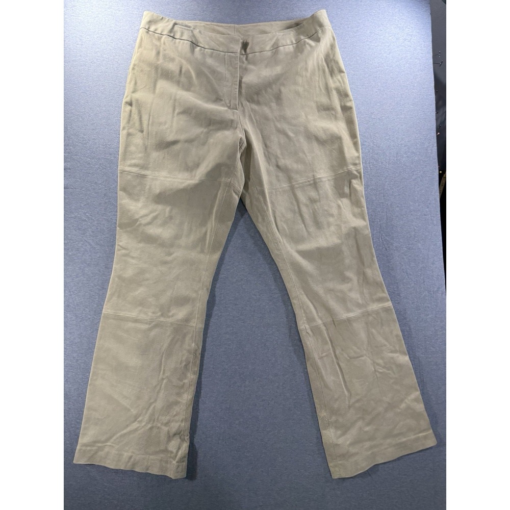 Pamela McCoy Collection Genuine Leather Pants Women's Sz Lg Beige Straight Vtg